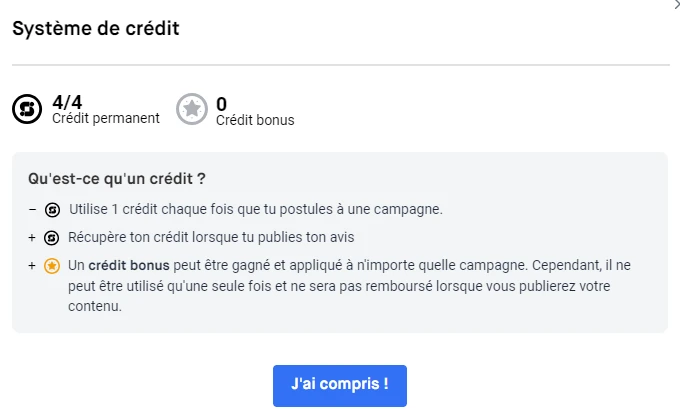 Système de crédit Skeepers Influence : crédits permanents et crédits bonus